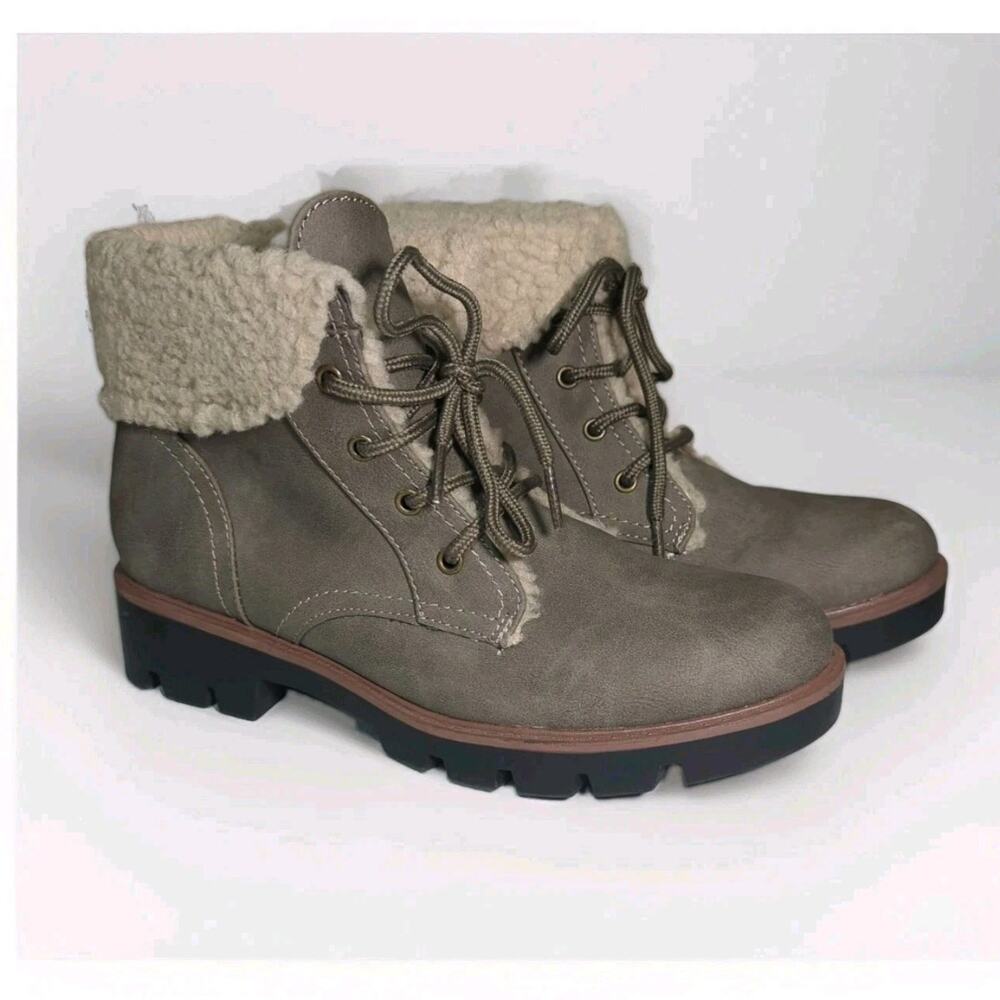 Cliffs by White Mountain Women’s Olive Grey Lace-Up Ankle Combat Boots 8.5